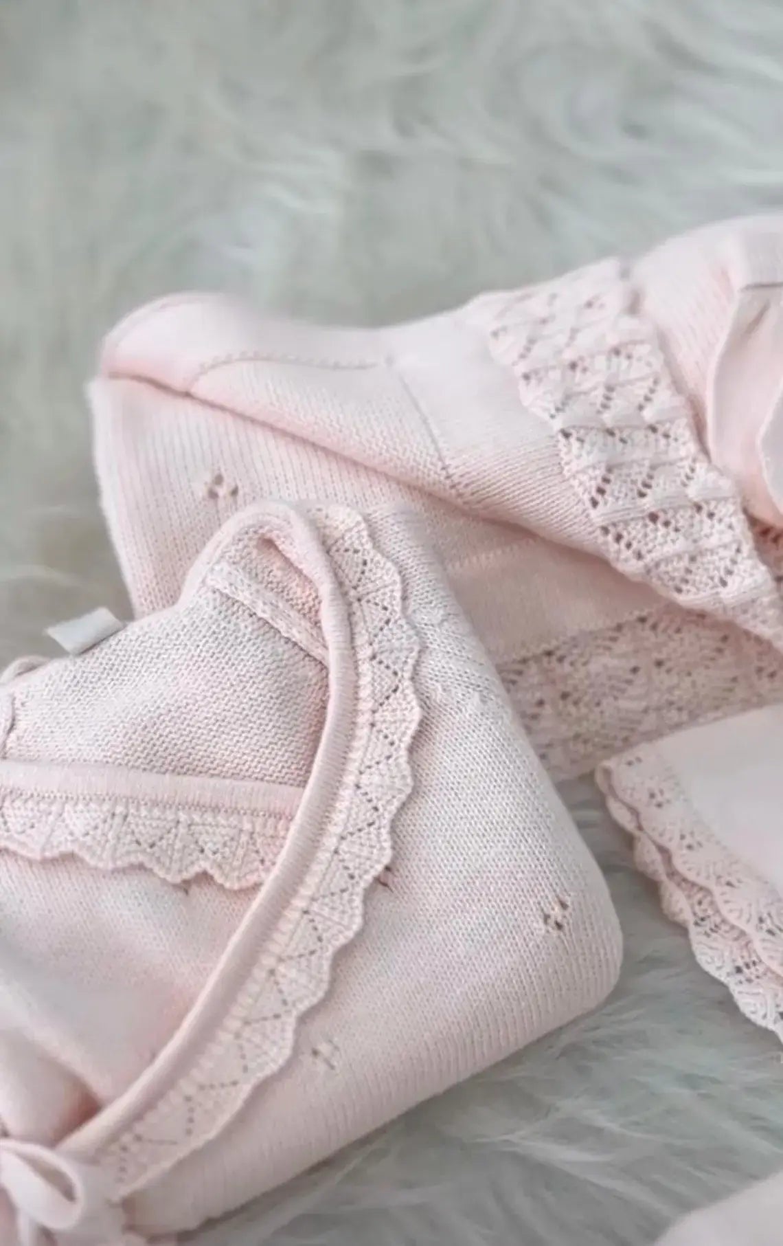 Knitted Newborn Baby Coming Home Outfit Layette Set - Ivory