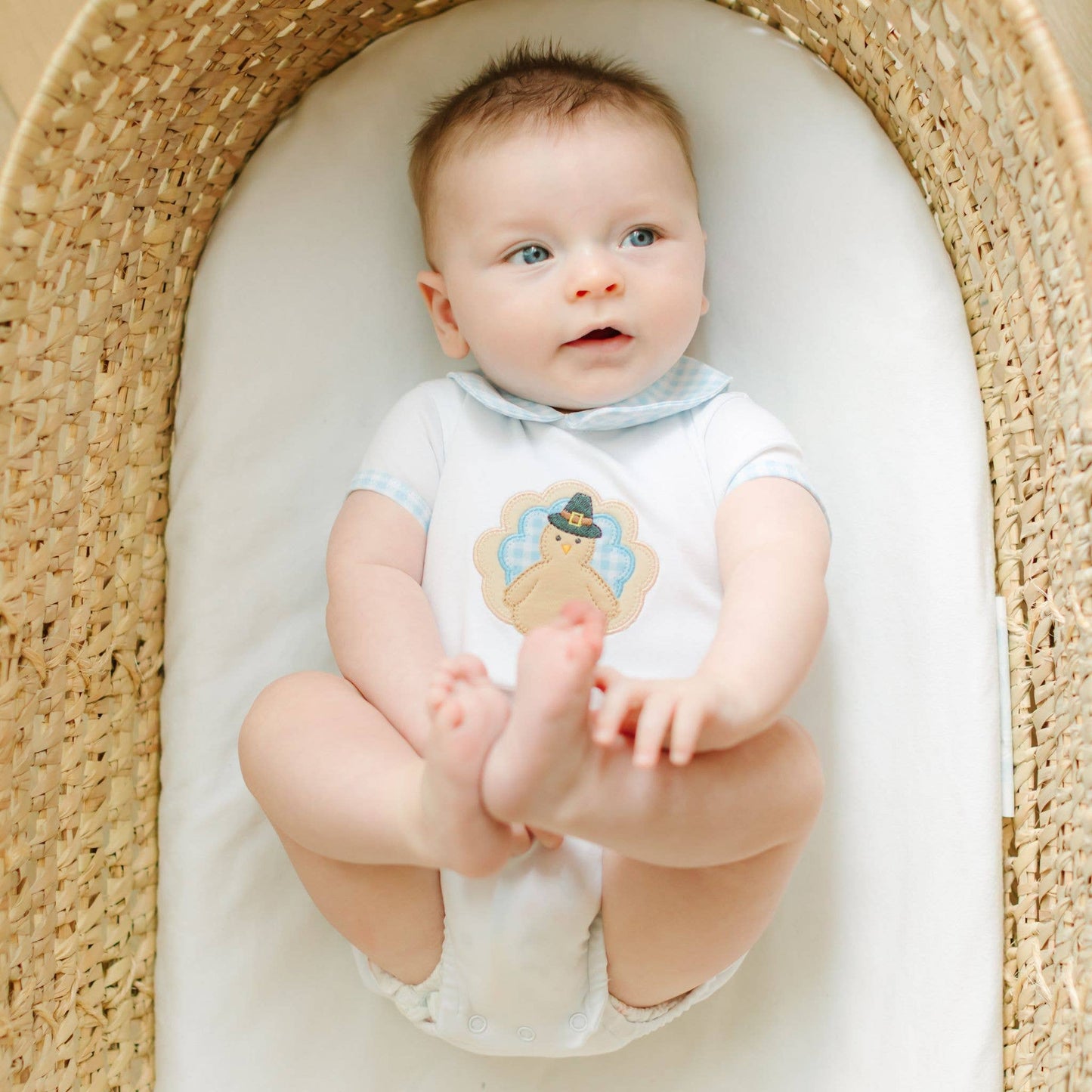 Pilgrim Pals Applique Collared Short Sleeve Bubble - Light Blue