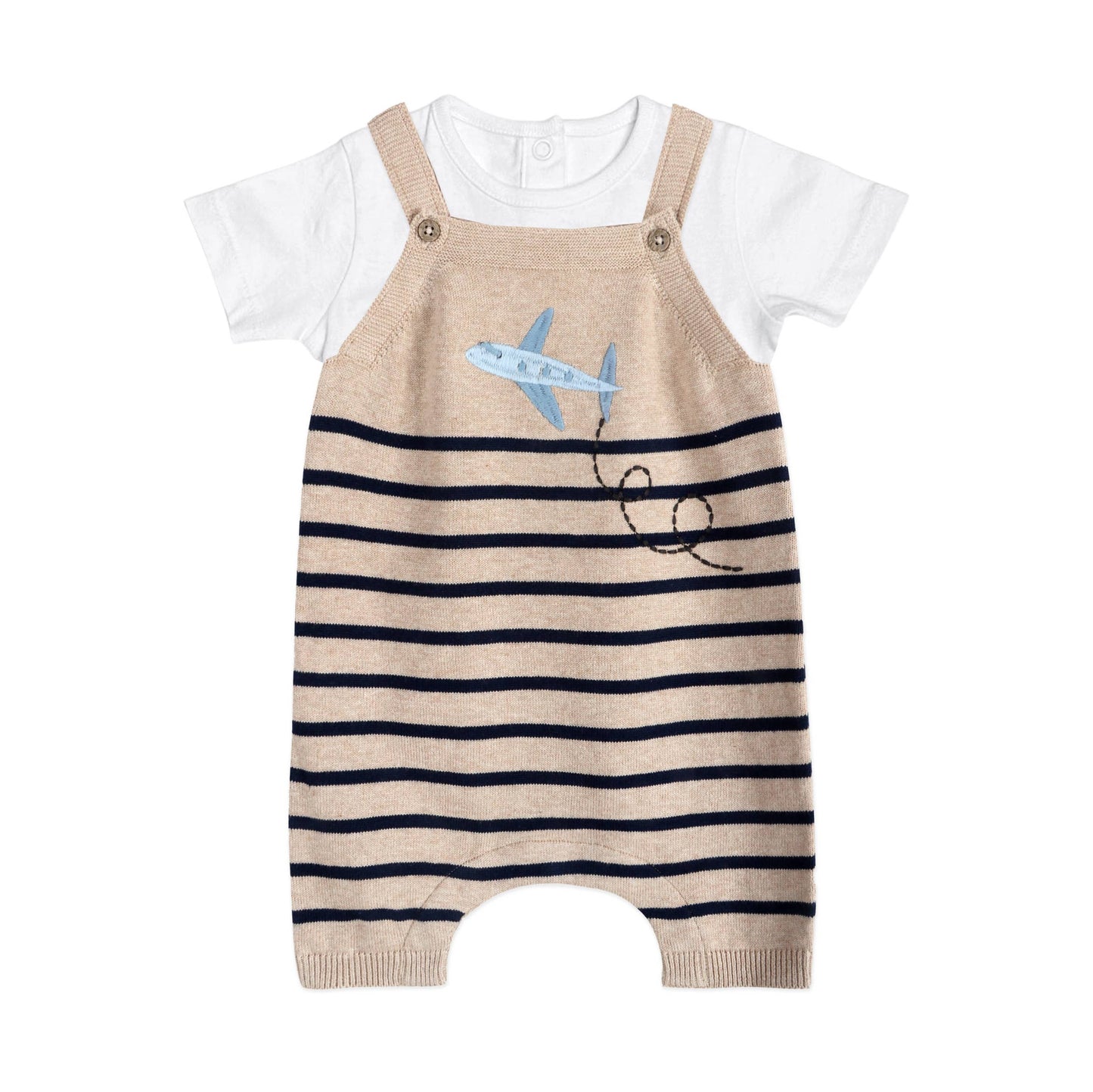 Airplane Stripe Embroidered Baby Knit Romper (Organic)