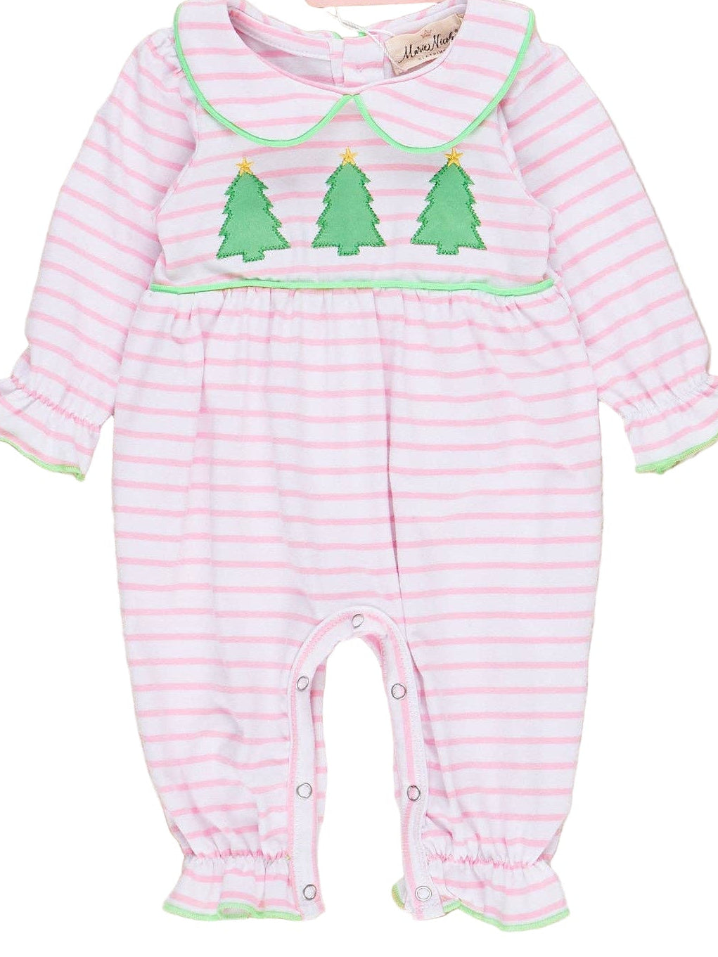 Lime & Pink Embroidered Christmas Trees Romper
