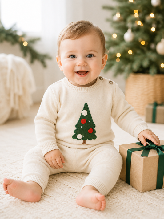 Jolly Christmas 3D Knit Baby Pullover & Pant SET (Organic)