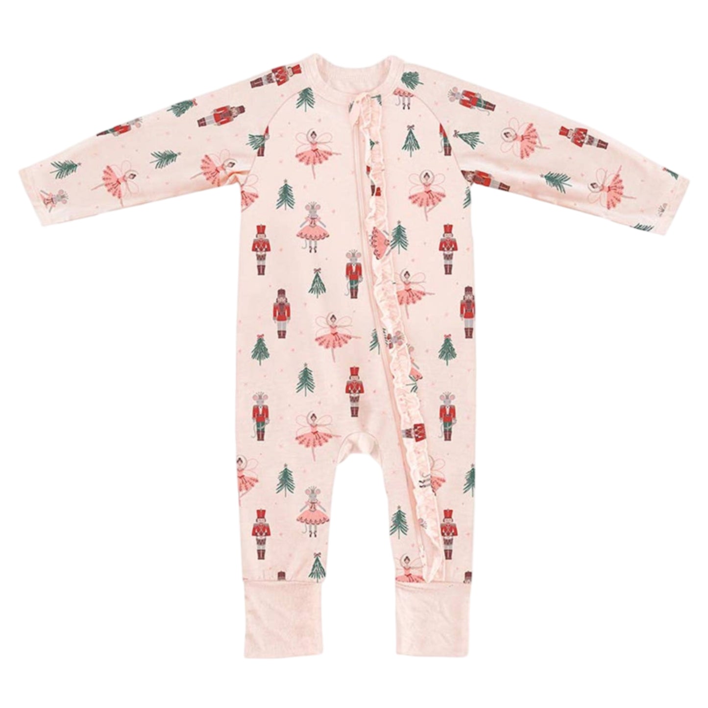 Cozy Romper with Ruffles - Pink Nutcracker