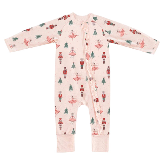Cozy Romper with Ruffles - Pink Nutcracker