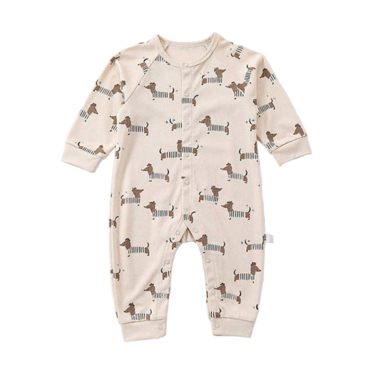 Dogs Print Crew Neck Single Breasted Comfy Rompers