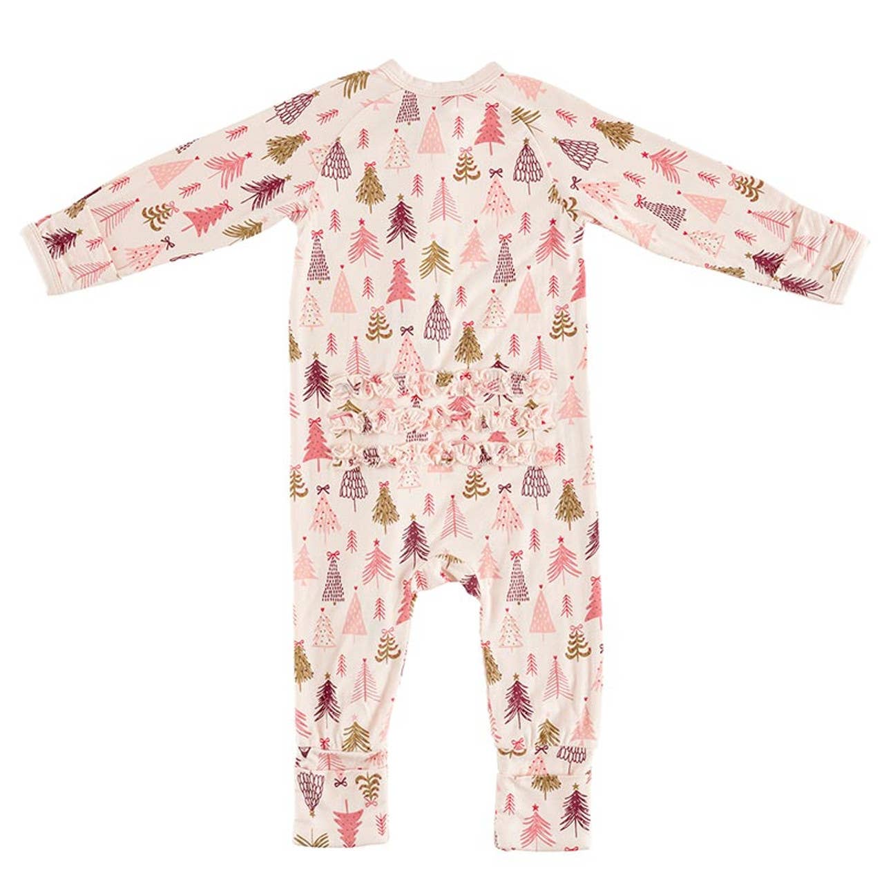 Cozy Romper with Ruffles - Pink Trees