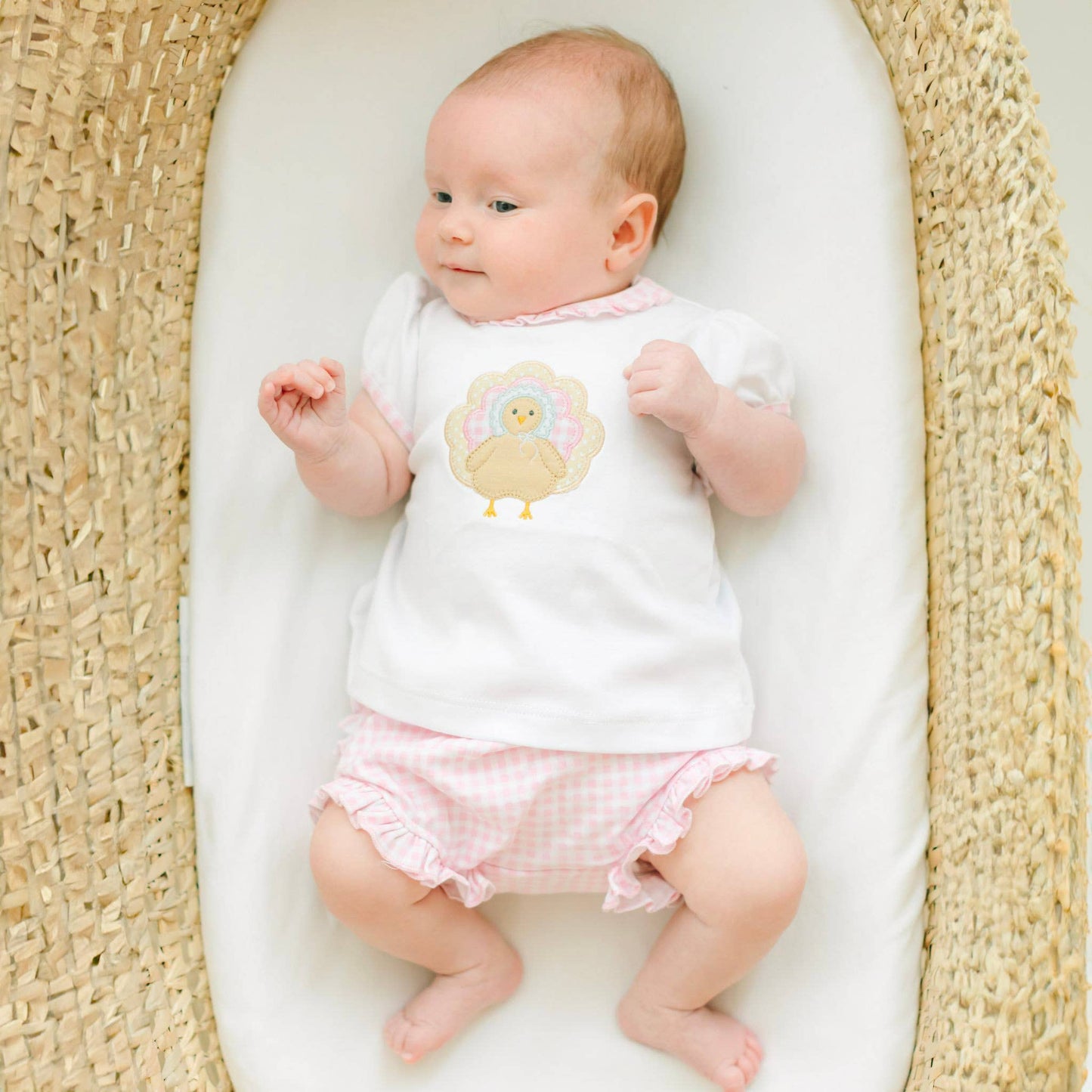 Pilgrim Pals Applique Ruffle Diaper Cover Set - Pink