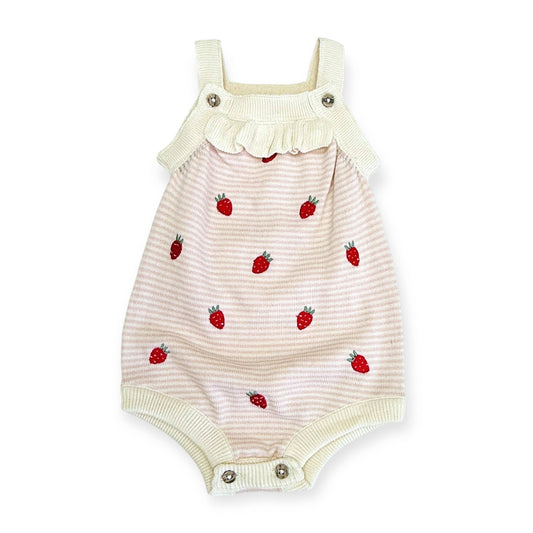 Strawberry Embroidered Knit Baby Ruffle Romper (Organic)