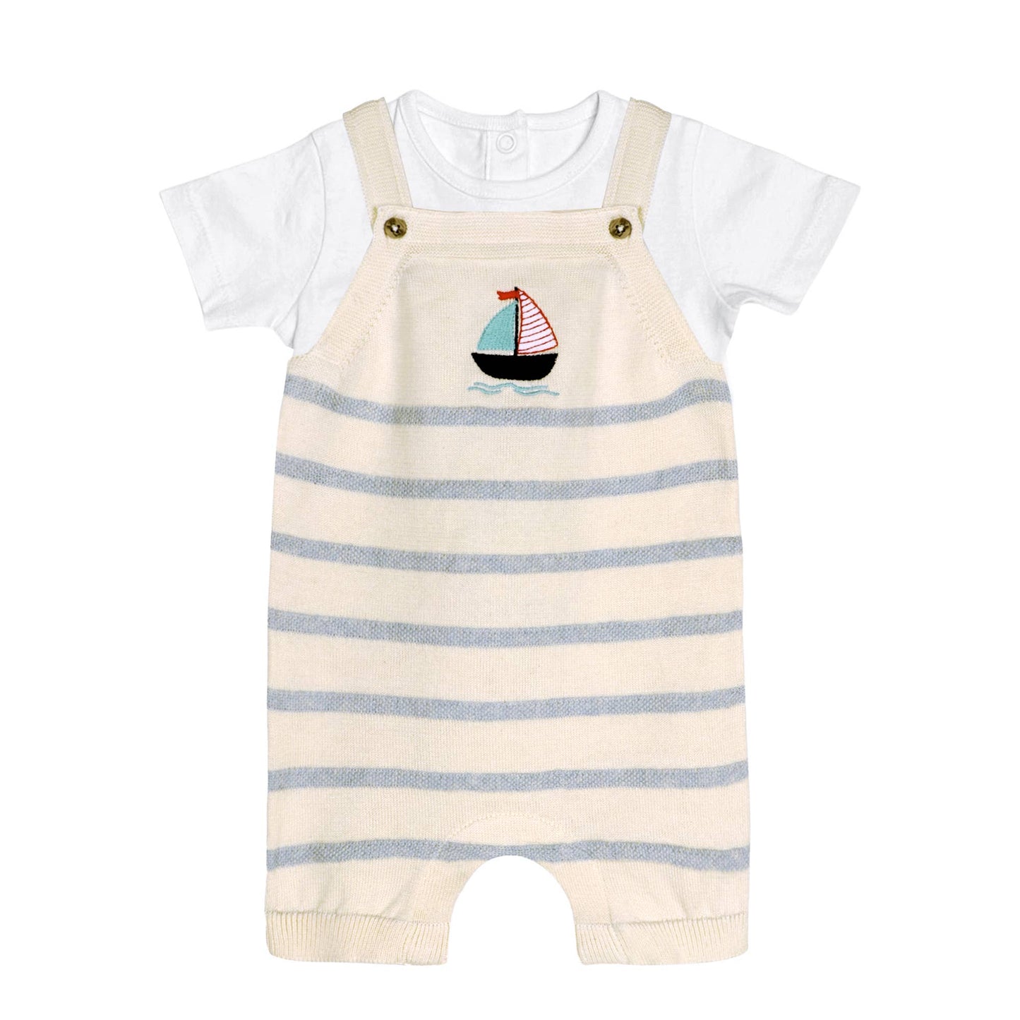Sailboat Stripe Baby Knit Shortall Set (Organic)