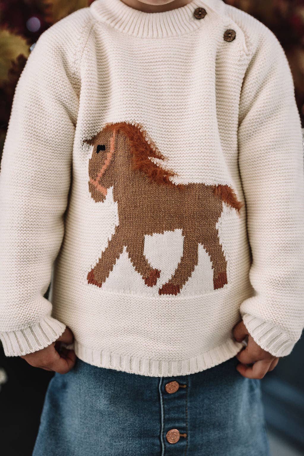 Kids Knit Horse Sweater (Cream)
