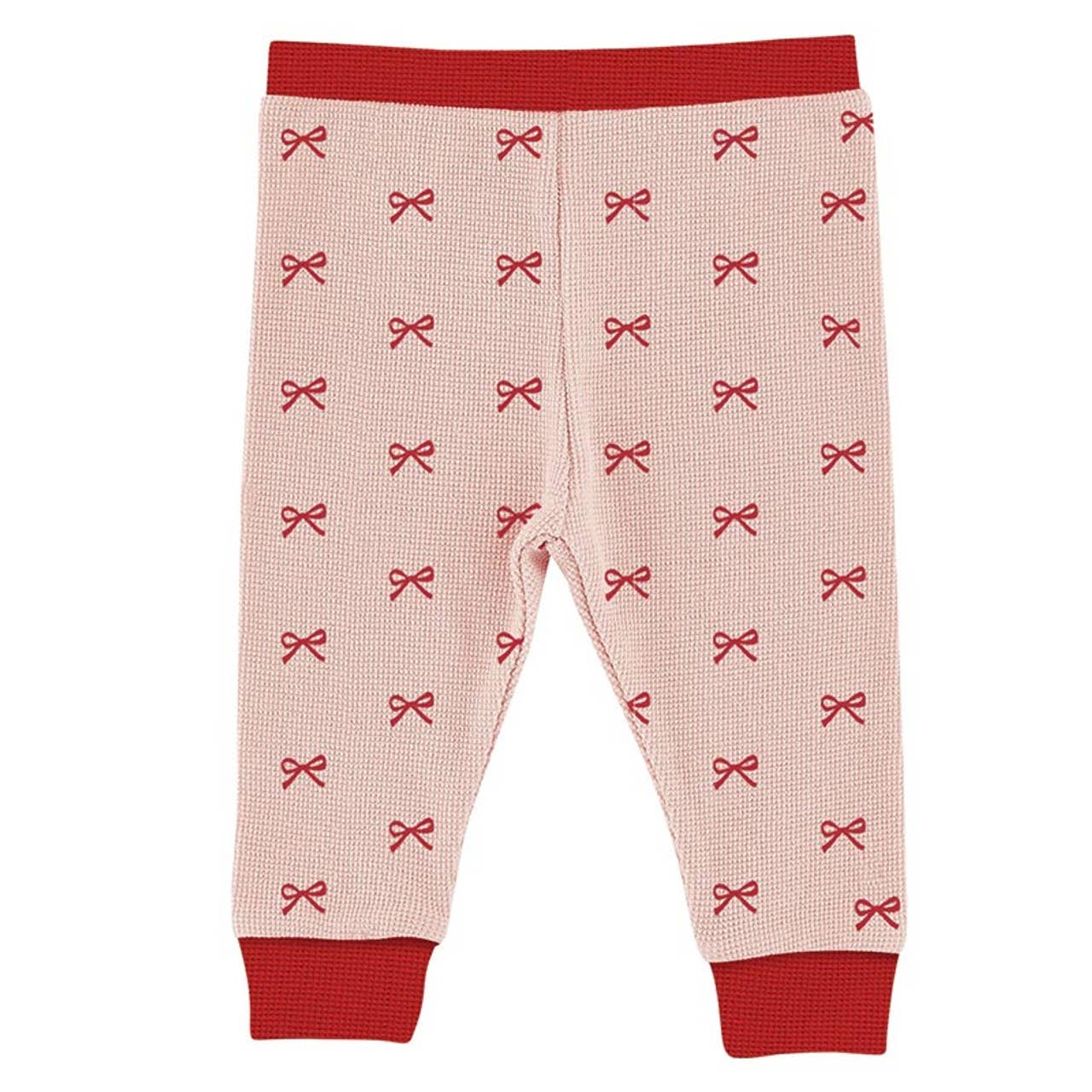 Waffle Knit Two-Piece Pajama Set - Red Bows