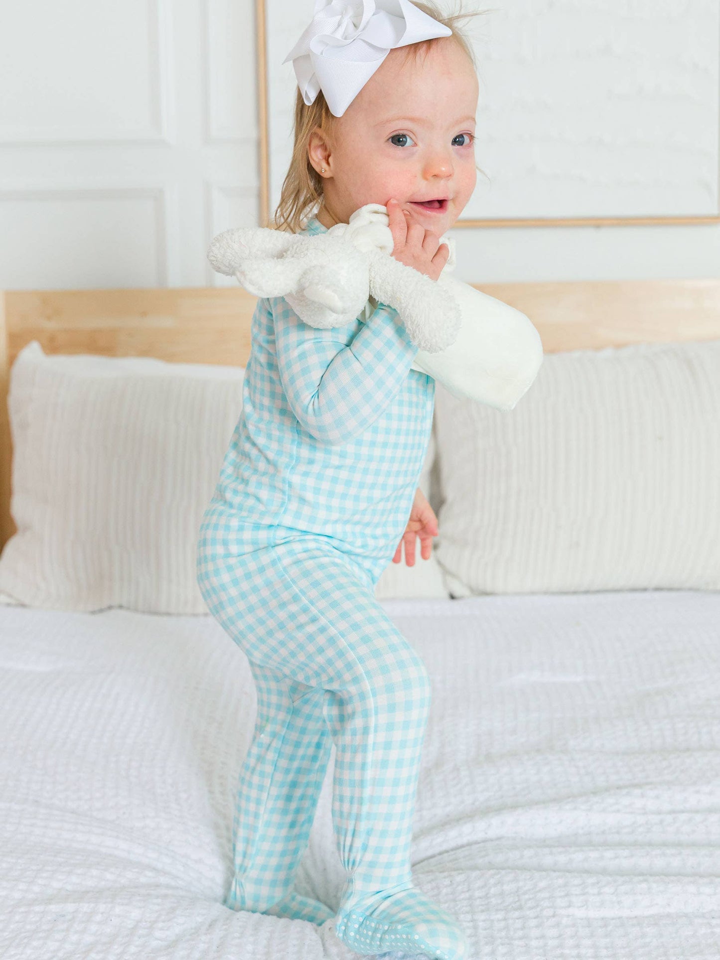 SoftSnooze™ Baby Cotton Modal Blue Breeze Gingham Footed One Piece Pajama