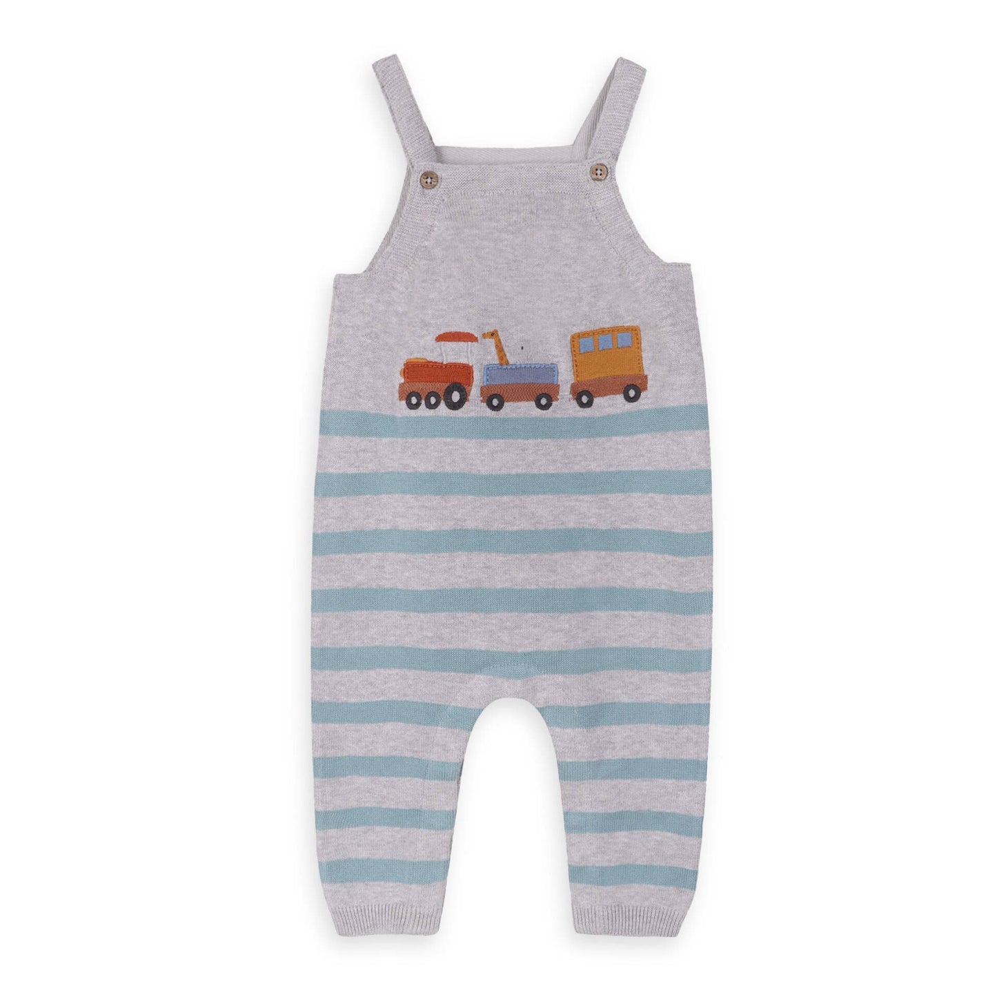 Train Applique & Stripe Baby Overall & Bodysuit Set
