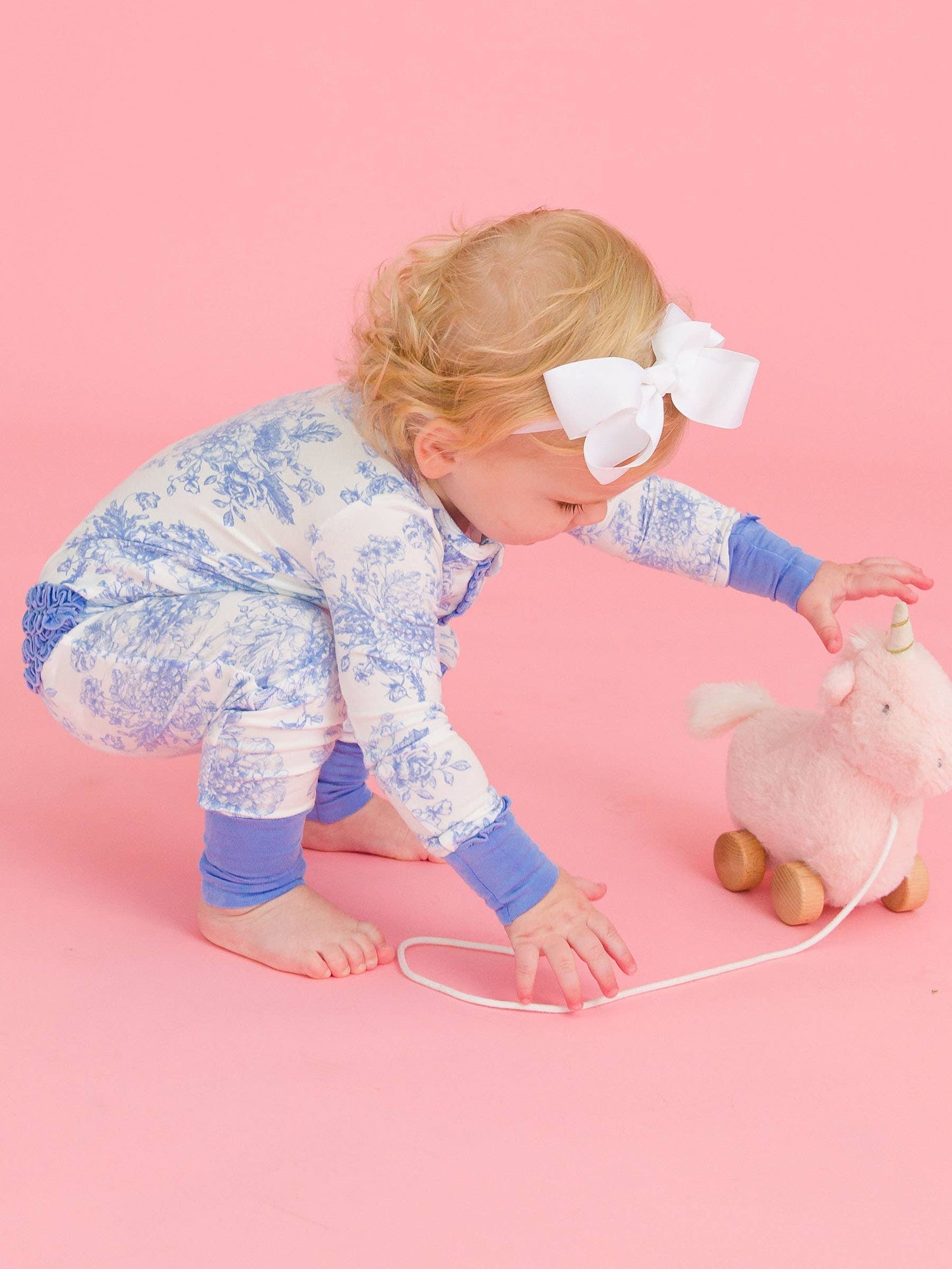 SoftSnooze™ Baby Girls Bamboo Viscose Periwinkle Butterfly Garden Convertible Ruffle One Piece Footie Pajama