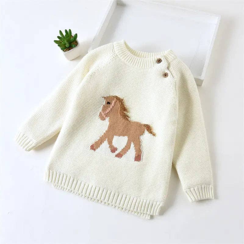 Kids Knit Horse Sweater (Cream)