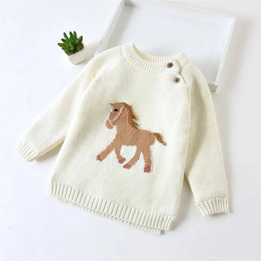 Kids Knit Horse Sweater (Cream)