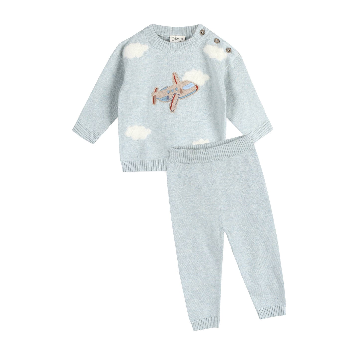 Airplane Applique Baby Knit Pullover & Pant Set (Organic)