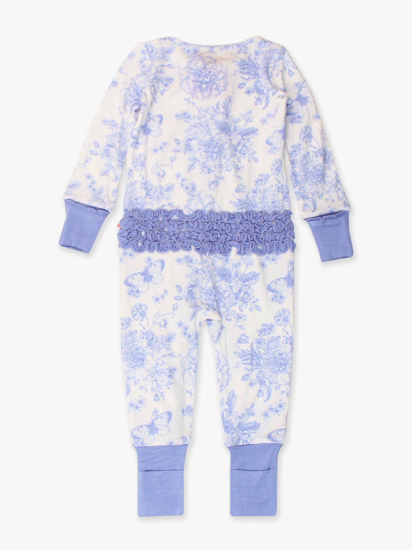 SoftSnooze™ Baby Girls Bamboo Viscose Periwinkle Butterfly Garden Convertible Ruffle One Piece Footie Pajama