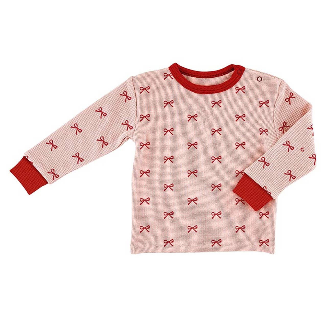 Waffle Knit Two-Piece Pajama Set - Red Bows