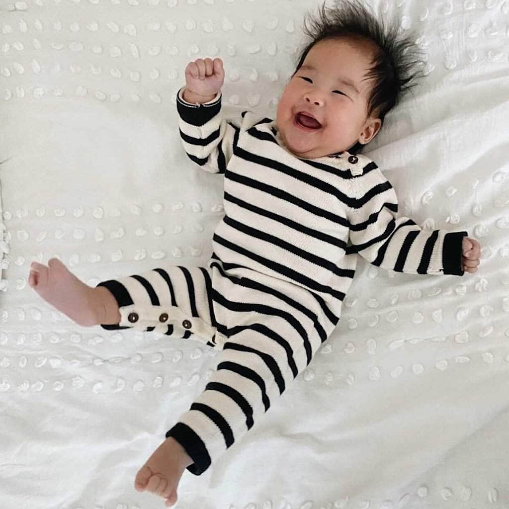 Organic Stripe Baby Romper (Black)
