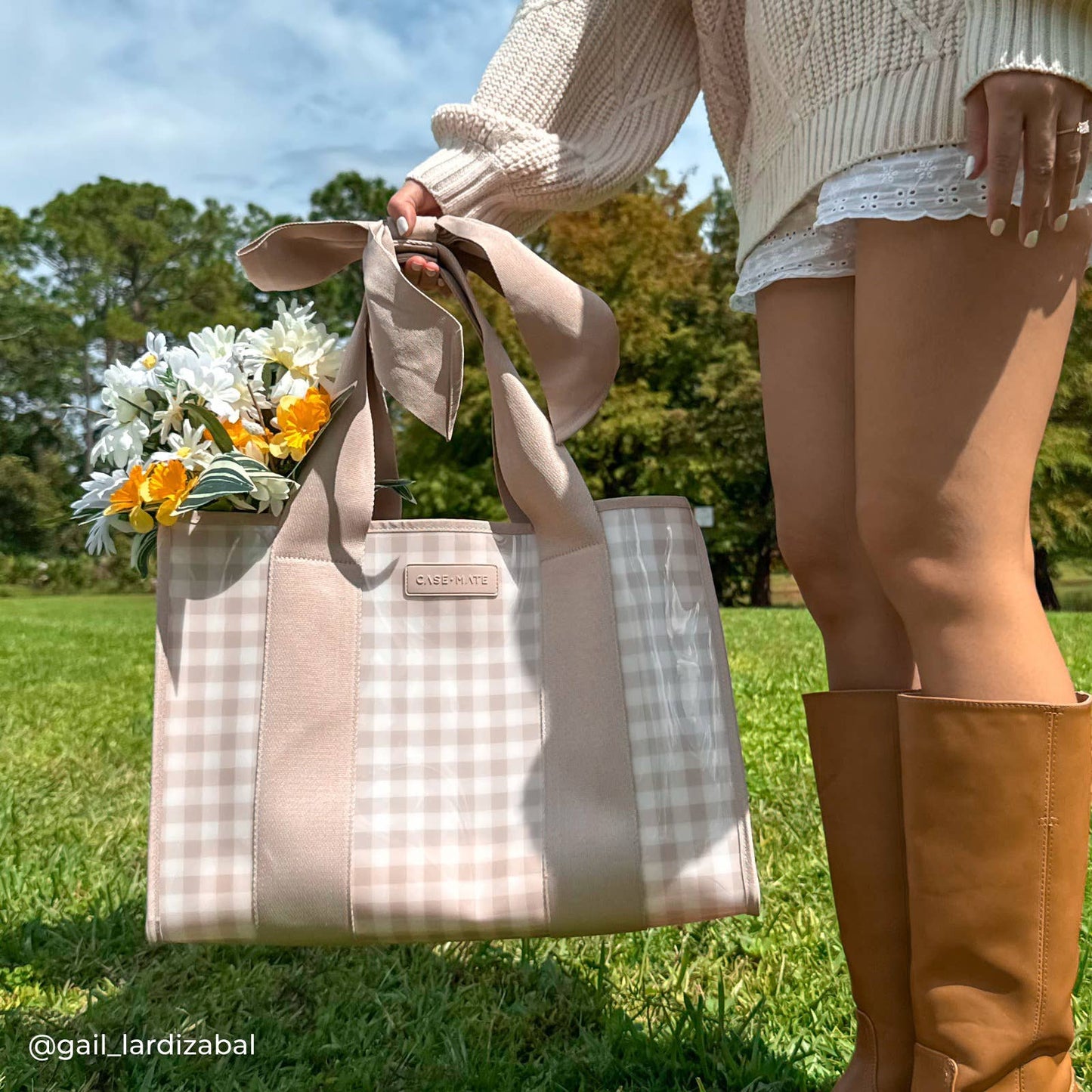 Latte Gingham Bow Jelly/Diaper Tote Bag
