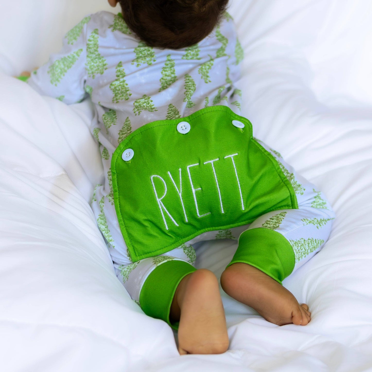Baby Buttflap Pajamas - Blue Christmas Tree Holiday Lounge