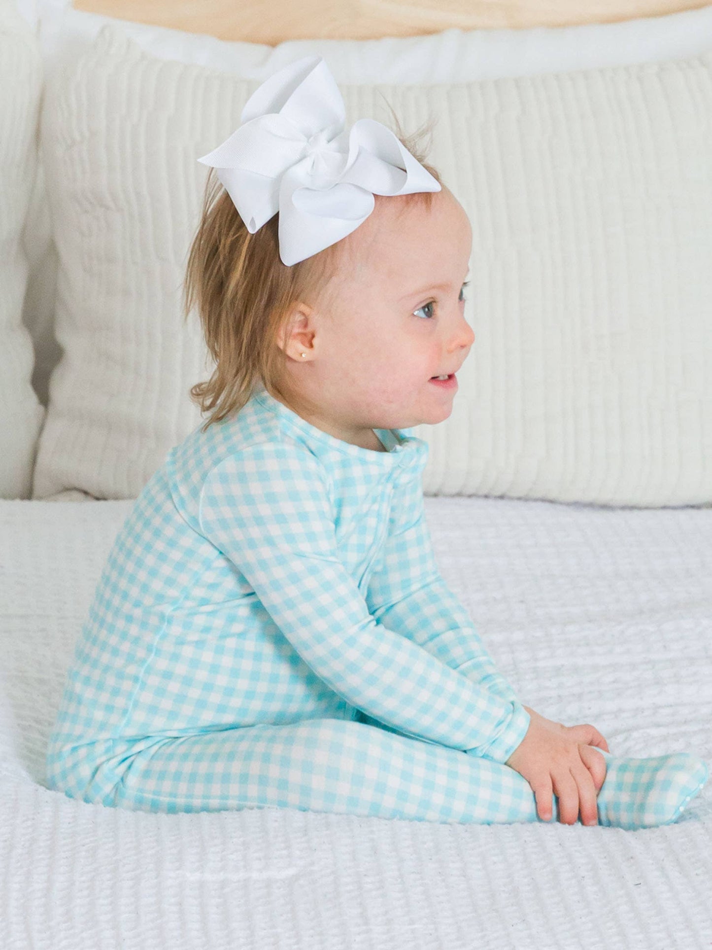 SoftSnooze™ Baby Cotton Modal Blue Breeze Gingham Footed One Piece Pajama