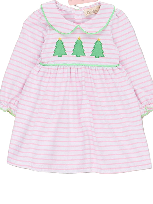Lime & Pink Embroidered Christmas Trees Dress