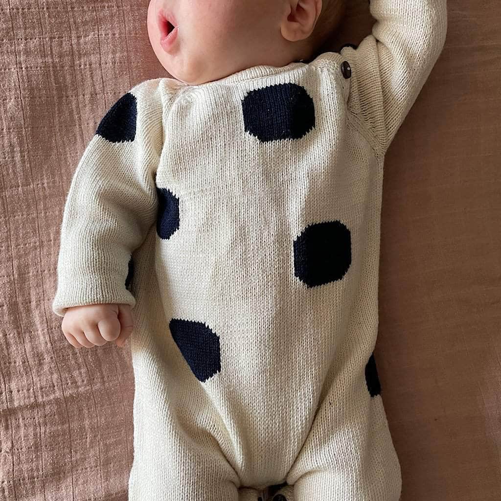 Organic Baby Romper, Long Knit - Dots (Machine Washable)