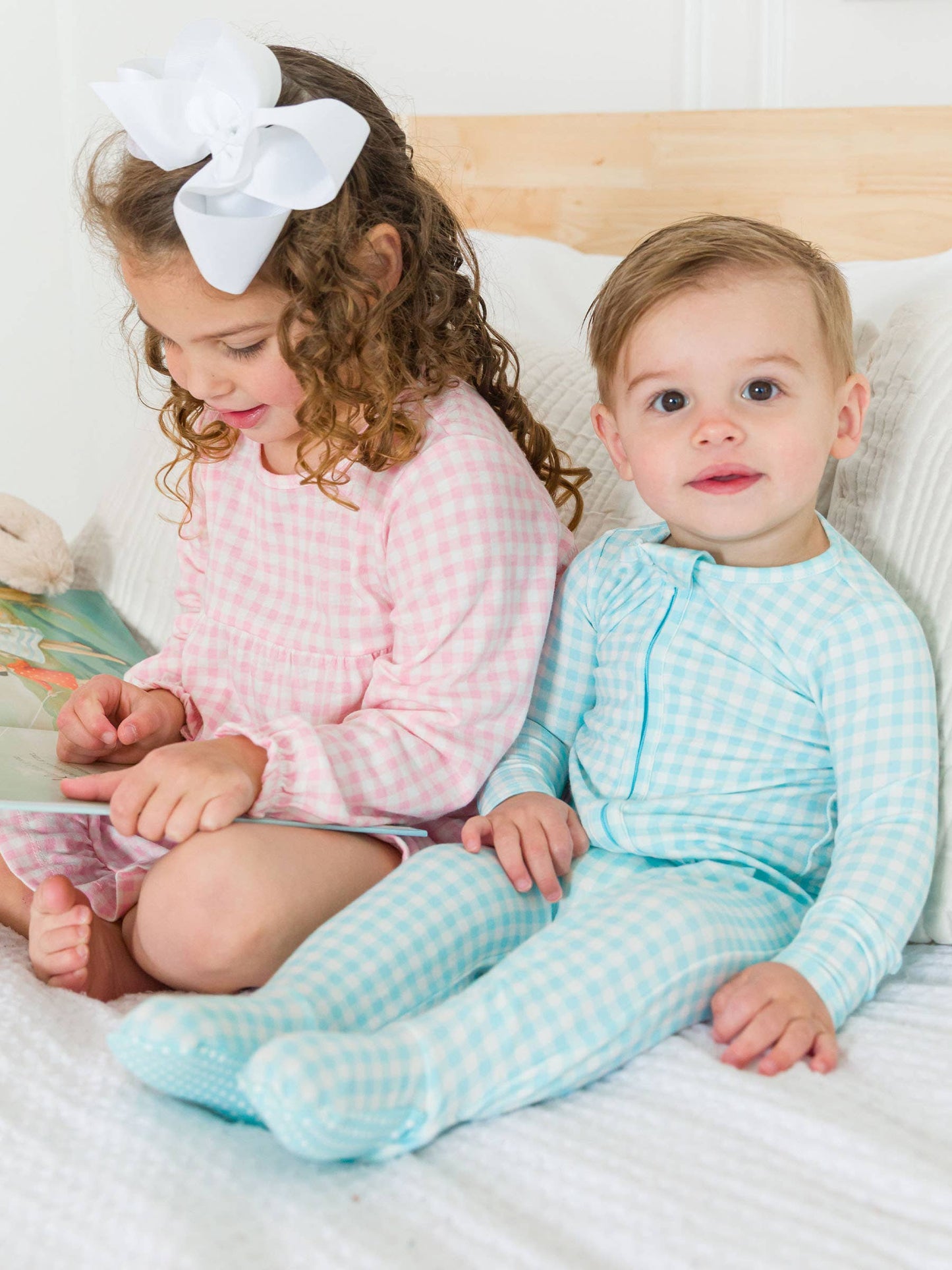 SoftSnooze™ Baby Cotton Modal Blue Breeze Gingham Footed One Piece Pajama