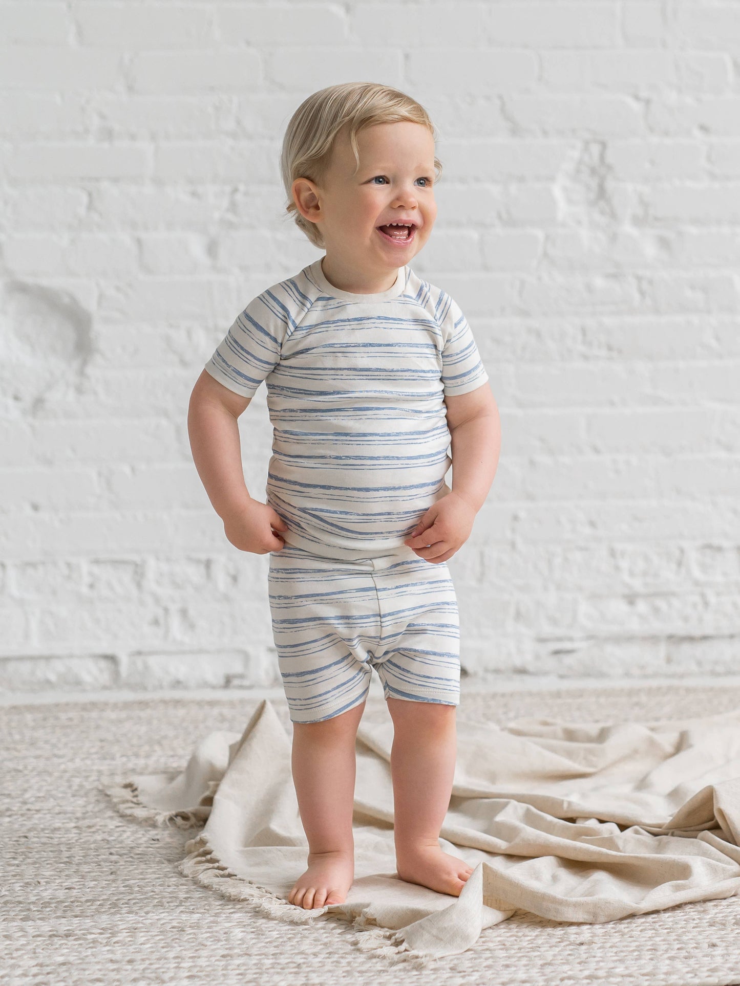 2-Piece Short Sleeve Jammie Set - Wave Stripe / Rain