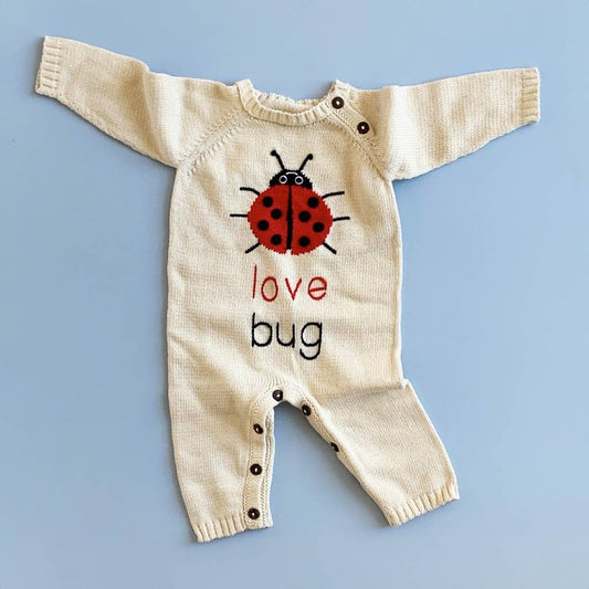 Organic Knitted Baby Romper - "Love Bug" (Handmade)