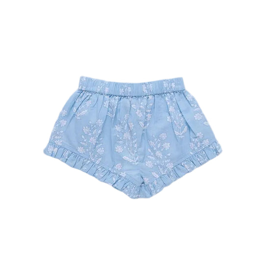 Girls Millie Ruffle Short - Blue Dewdrop Block Print