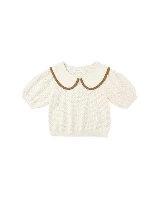 POINTELLE COLLARED TOP || NATURAL