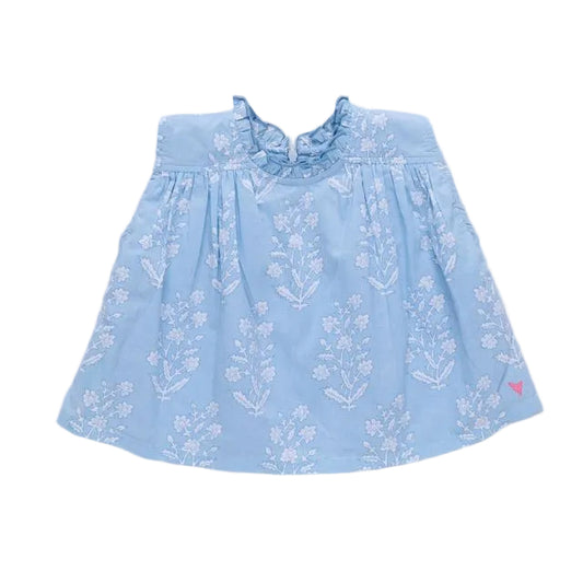 Girls Misha Top - Blue Dewdrop Block Print