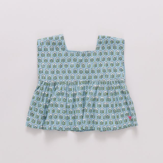 Girls Kamari Top - Blue Prairie Block Print