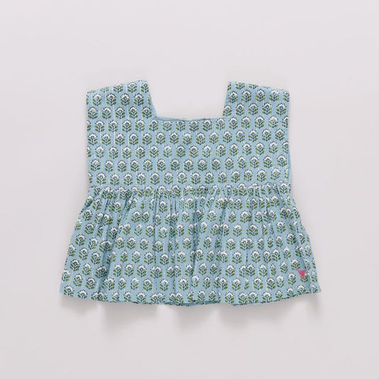 Girls Kamari Top - Blue Prairie Block Print