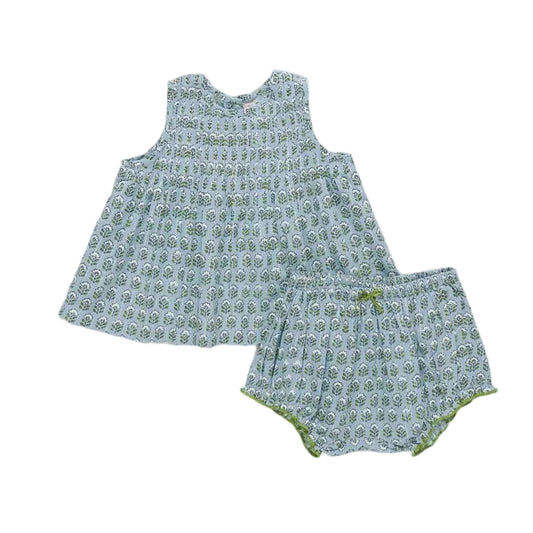 Baby Girls Jaipur 2-PC Set - Blue Prairie Block Print