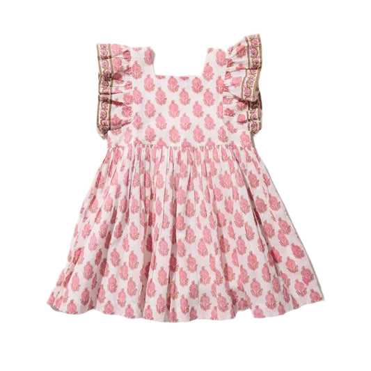 Girls Elsie Dress - Pink Dahlia Floral