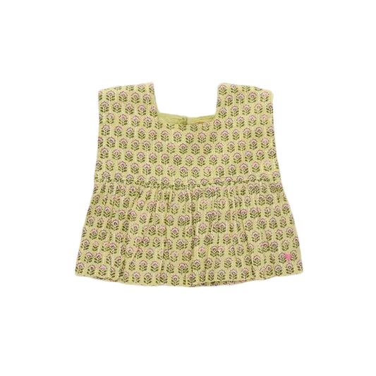 Girls Kamari Top - Green Prairie Block Print