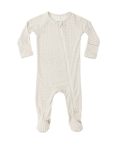 BAMBOO ZIP FOOTIE OAT GINGHAM