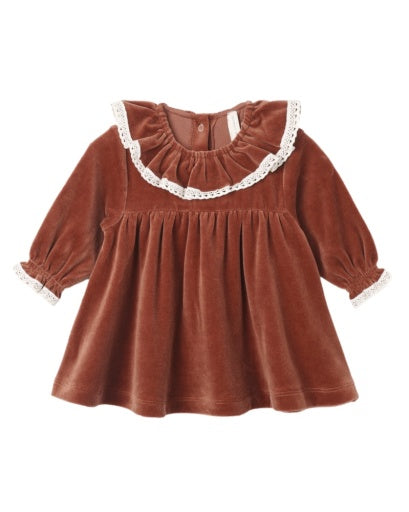VELOUR BABY DRESS REDWOOD