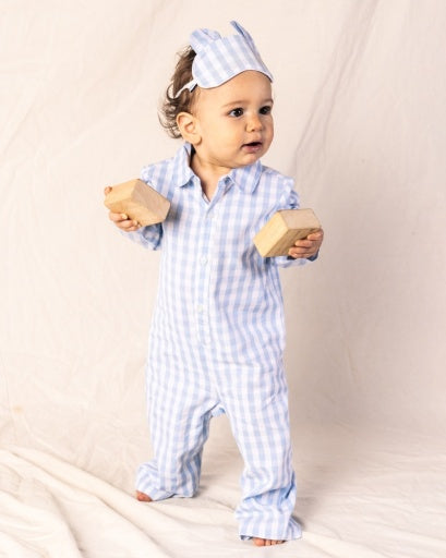 Petite Plume Light Blue Gingham Romper