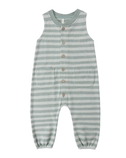 SUMMER WAFFLE JUMPSUIT SEA GREEN STRIPE