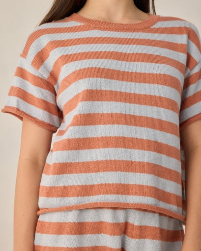 TEEN SUMMER KNIT SET POPPY + LIGHT BLUE STRIPE