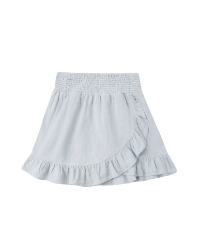 WRAP RUFFLE SKIRT HEATHERED LIGHT BLUE