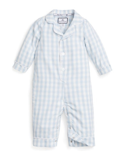 Petite Plume Light Blue Gingham Romper