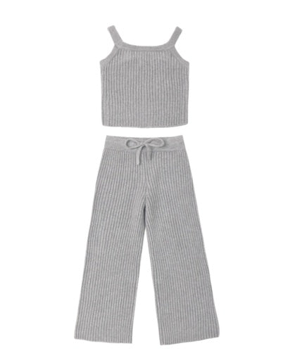 FUZZY KNIT LOUNGE SET DUSTY BLUE