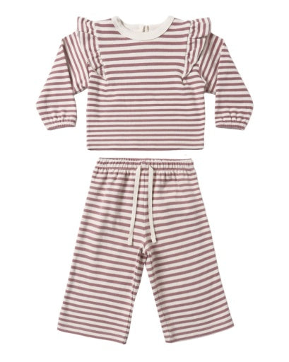 Quincy Mae Ruffle Cozy Set - Mulberry Stripe