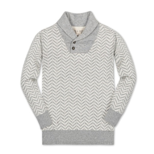 ORGANIC INTARSIA SHAWL COLLAR SWEATER