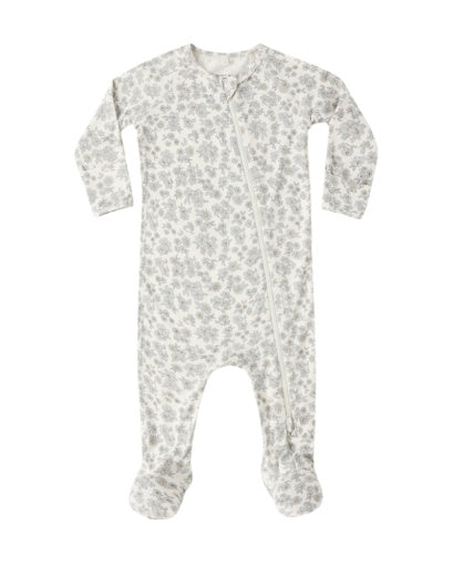 BAMBOO ZIP FOOTIE BLUE FLORAL